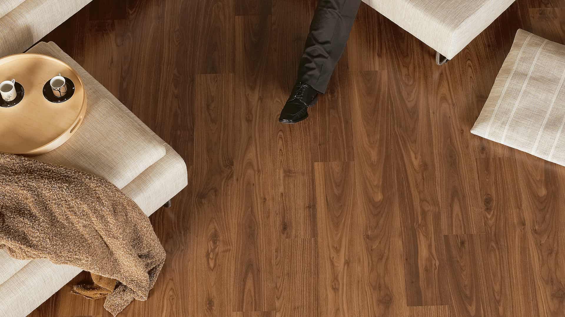 Walnut laminate flooring in living room